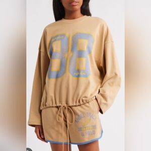 Beige and Blue Graphic Sweater Dress